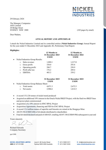 Thumbnail Nickel Industries Limited Annual Report 2023