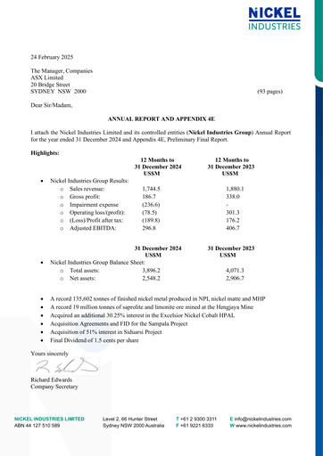 Thumbnail Nickel Industries Limited Annual Report 2024