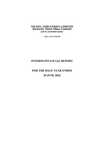 Thumbnail Nickel Industries Limited Half-year Report 2022-h1