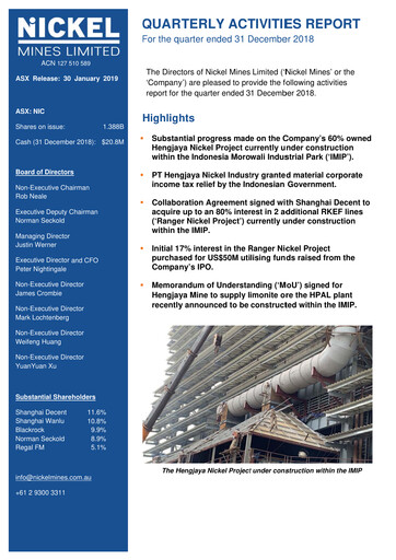 Thumbnail Nickel Industries Limited Quarterly Report 2018-q4