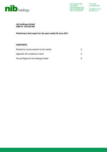 Thumbnail nib holdings limited Annual Report 2011