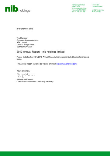 Thumbnail nib holdings limited Annual Report 2013