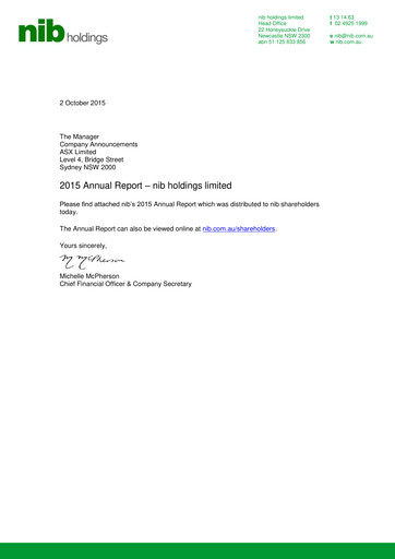 Miniature nib holdings limited Rapport annuel 2015