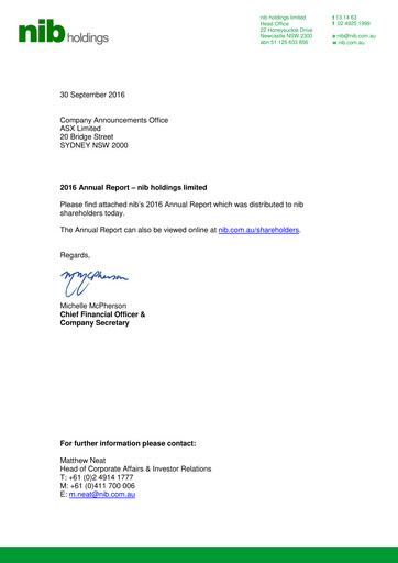 Miniature nib holdings limited Rapport annuel 2016