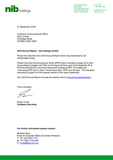 Miniature nib holdings limited Rapport annuel 2018