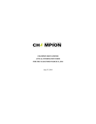 Thumbnail Champion Iron Annual Report 2014
