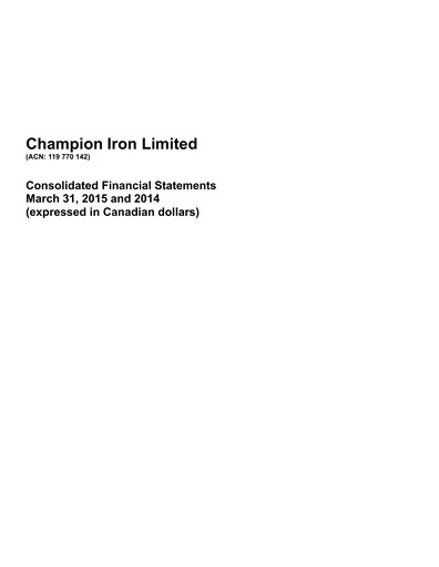 Thumbnail Champion Iron Financial Statement 2015