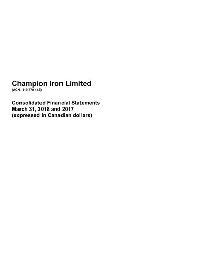 Thumbnail Champion Iron Financial Statement 2018