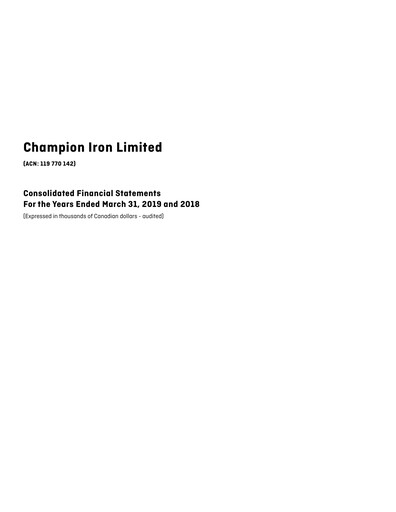 Thumbnail Champion Iron Financial Statement 2019