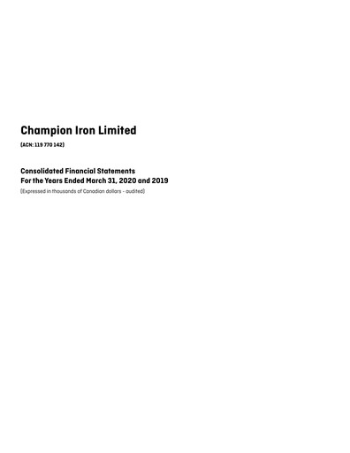 Thumbnail Champion Iron Financial Statement 2020