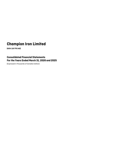Thumbnail Champion Iron Financial Statement 2026