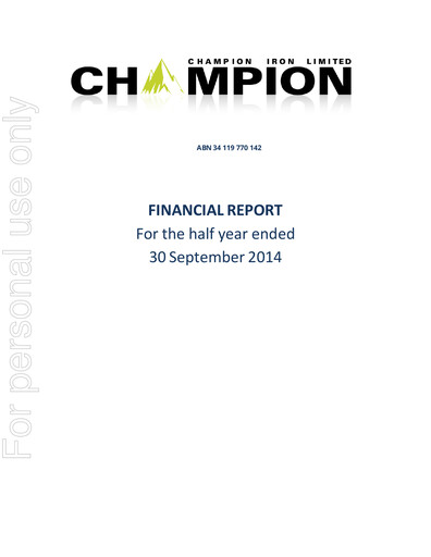 Thumbnail Champion Iron Half-year Report 2015-h1