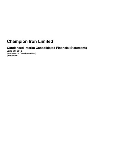 Thumbnail Champion Iron Quarterly Report 2015-q1
