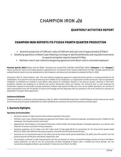 Thumbnail Champion Iron Quarterly Report 2024-q4