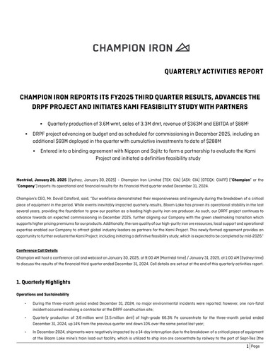 Thumbnail Champion Iron Quarterly Report 2025-q3