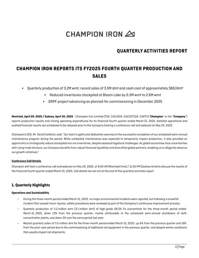 Thumbnail Champion Iron Quarterly Report 2025-q4