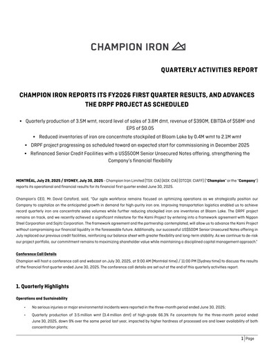 Thumbnail Champion Iron Quarterly Report 2026-q1
