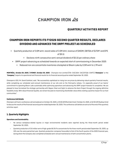 Thumbnail Champion Iron Quarterly Report 2026-q2