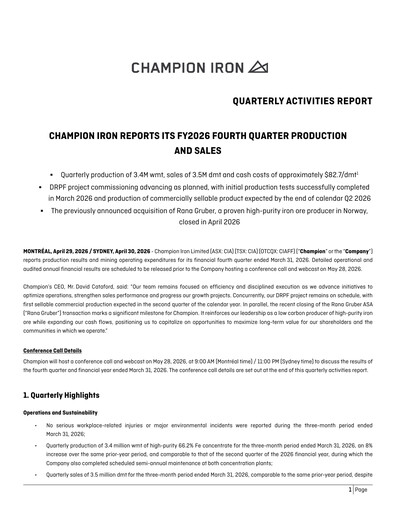 Thumbnail Champion Iron Quarterly Report 2026-q4