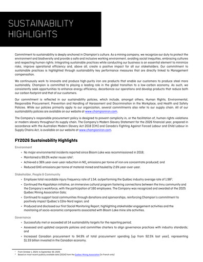 Thumbnail Champion Iron Sustainability Report 2026