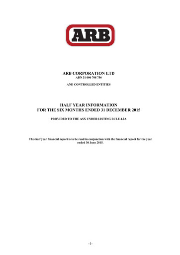 Vorschaubild ARB Corporation Limited Halbjahresbericht 2015-h1