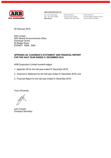 Vorschaubild ARB Corporation Limited Halbjahresbericht 2018-h1