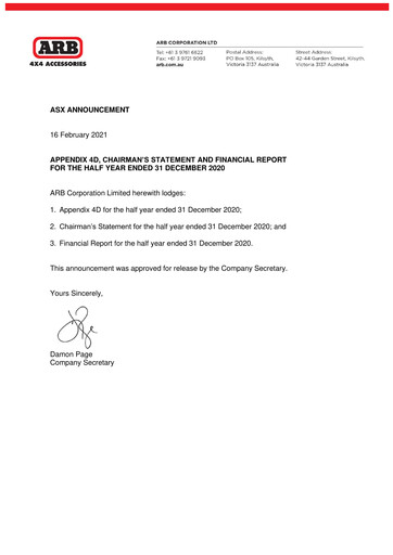 Vorschaubild ARB Corporation Limited Halbjahresbericht 2020-h1