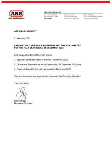 Vorschaubild ARB Corporation Limited Halbjahresbericht 2022-h1