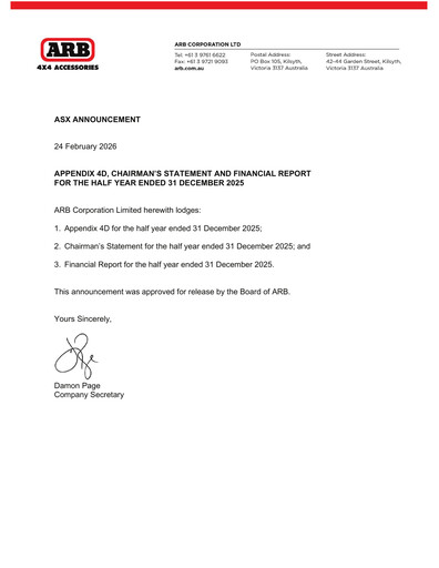 Thumbnail ARB Corporation Limited Half-year Report 2025-h1