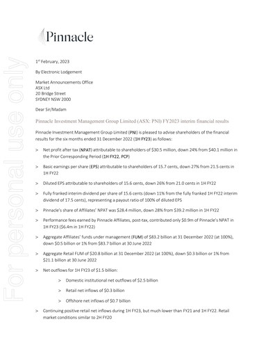 Thumbnail Pinnacle Investment Management Group Half-year Report 2023