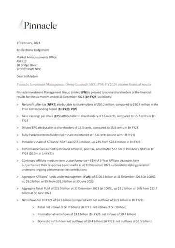 Thumbnail Pinnacle Investment Management Group Half-year Report 2024