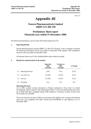 Thumbnail Neuren Pharmaceuticals Financial Statement 2006