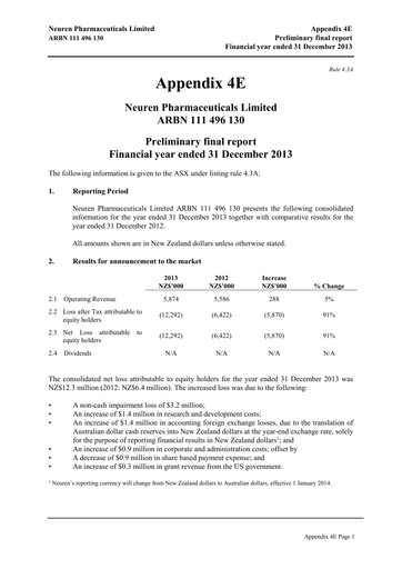 Thumbnail Neuren Pharmaceuticals Financial Statement 2013