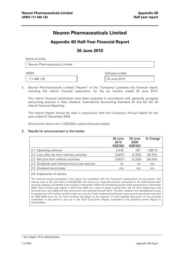 Thumbnail Neuren Pharmaceuticals Half-year Report 2010-h1