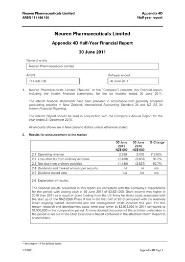 Thumbnail Neuren Pharmaceuticals Half-year Report 2011-h1