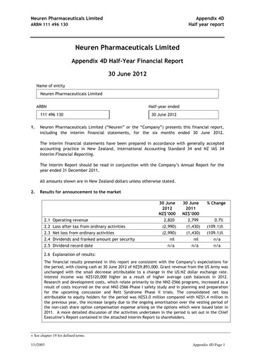 Thumbnail Neuren Pharmaceuticals Half-year Report 2012-h1
