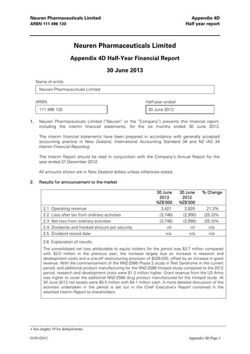 Thumbnail Neuren Pharmaceuticals Half-year Report 2013-h1