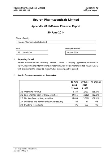 Thumbnail Neuren Pharmaceuticals Half-year Report 2014-h1