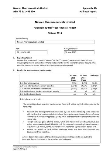 Thumbnail Neuren Pharmaceuticals Half-year Report 2015-h1
