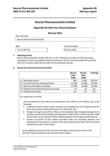 Thumbnail Neuren Pharmaceuticals Half-year Report 2016-h1