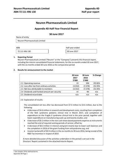 Thumbnail Neuren Pharmaceuticals Half-year Report 2017-h1
