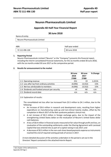Thumbnail Neuren Pharmaceuticals Half-year Report 2018-h1