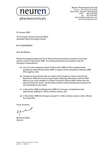 Thumbnail Neuren Pharmaceuticals Quarterly Report 2006-q4