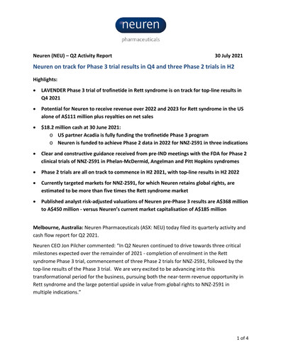 Thumbnail Neuren Pharmaceuticals Quarterly Report 2021-q2
