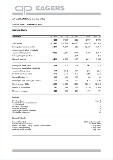 Thumbnail Eagers Automotive Limited Annual Report 2001