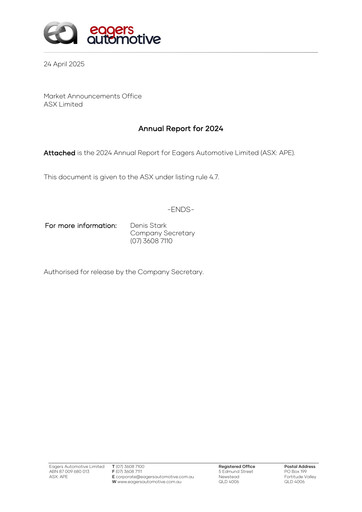 Thumbnail Eagers Automotive Limited Annual Report 2024