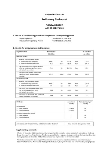 Thumbnail Orora Limited Financial Report fy2014
