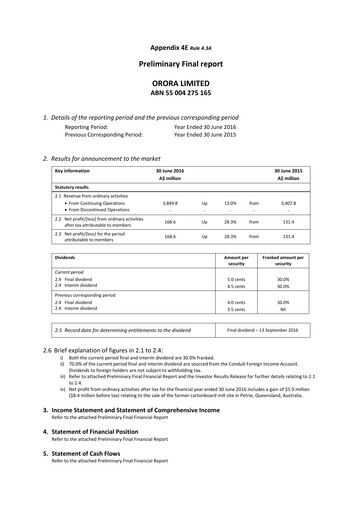 Thumbnail Orora Limited Financial Report fy2016