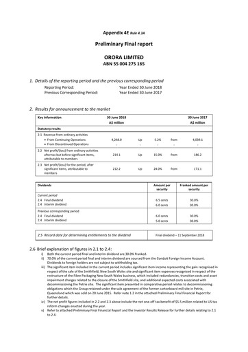 Thumbnail Orora Limited Financial Report fy2018
