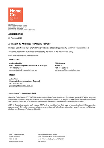 Thumbnail HomeCo Daily Needs REIT Half-year Report 2022-h1